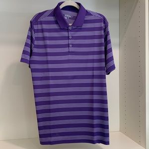 Nike Golf dri fit polo.Sz large.Purple w/white stripes. Tour performance style.